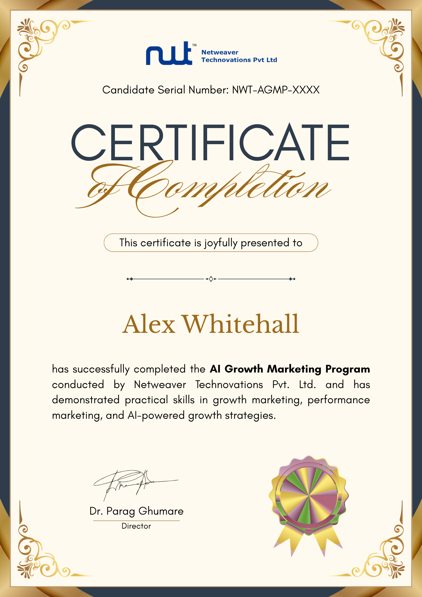 Sample course completion certificate